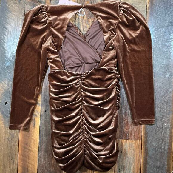 Collective The Label Brown Velvet Ruched Long Sleeve Dress SZ 10 NWT - Picture 3 of 5